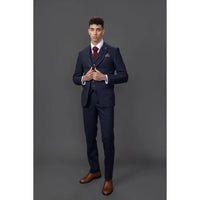 Traje de tres piezas de tweed azul marino de corte ajustado para hombre de Ryan