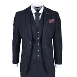 Traje de tres piezas de tweed azul marino de corte ajustado para hombre de Ryan