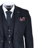 Traje de tres piezas de tweed azul marino de corte ajustado para hombre de Ryan