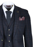 Traje de tres piezas de tweed azul marino de corte ajustado para hombre de Ryan