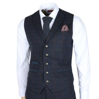 Traje de tres piezas de tweed azul marino de corte ajustado para hombre de Ryan
