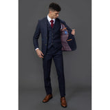 Traje de tres piezas de tweed azul marino de corte ajustado para hombre de Ryan
