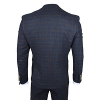 Traje de tres piezas de tweed azul marino de corte ajustado para hombre de Ryan
