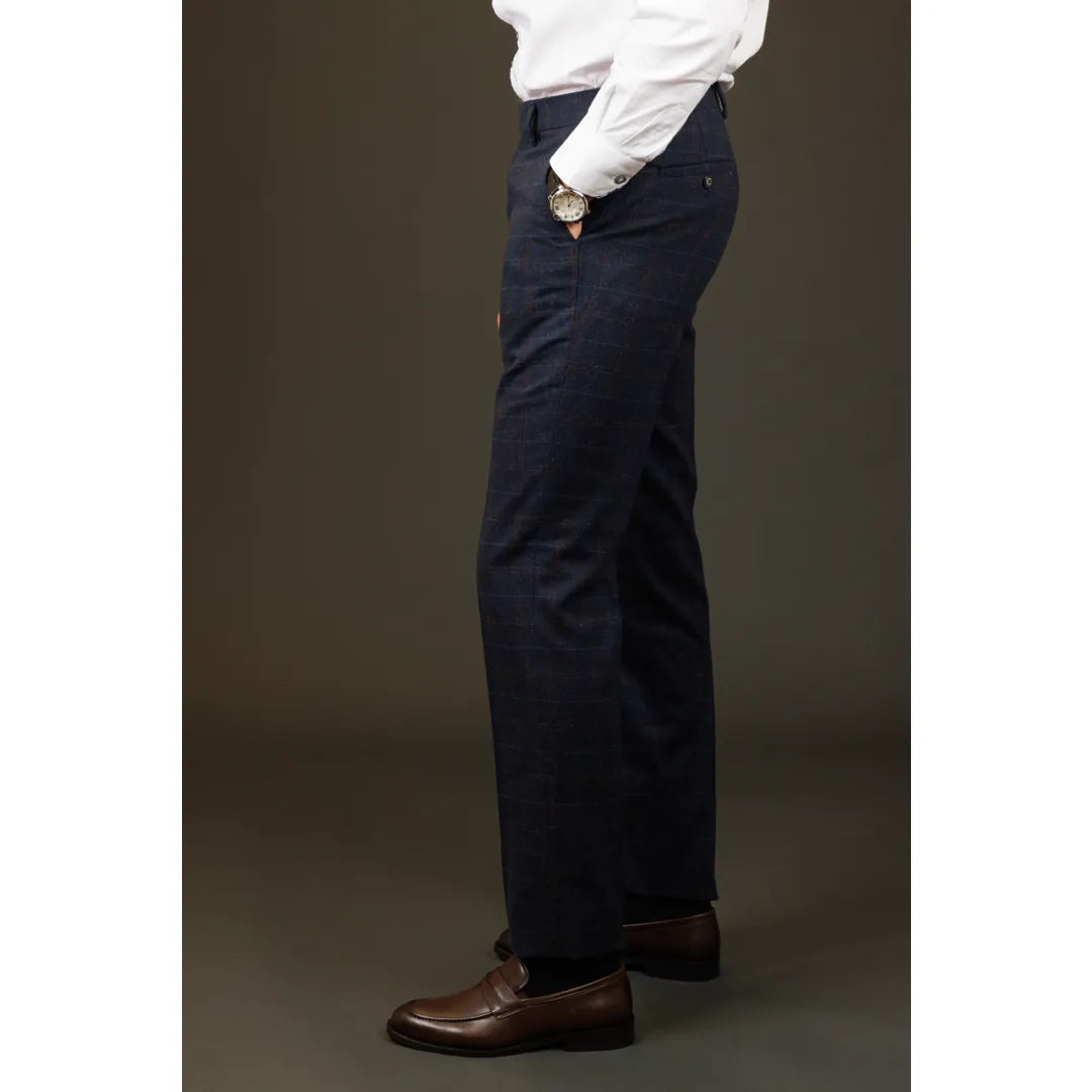 Ryan - Pantalones de tweed azul marino a cuadros para hombre