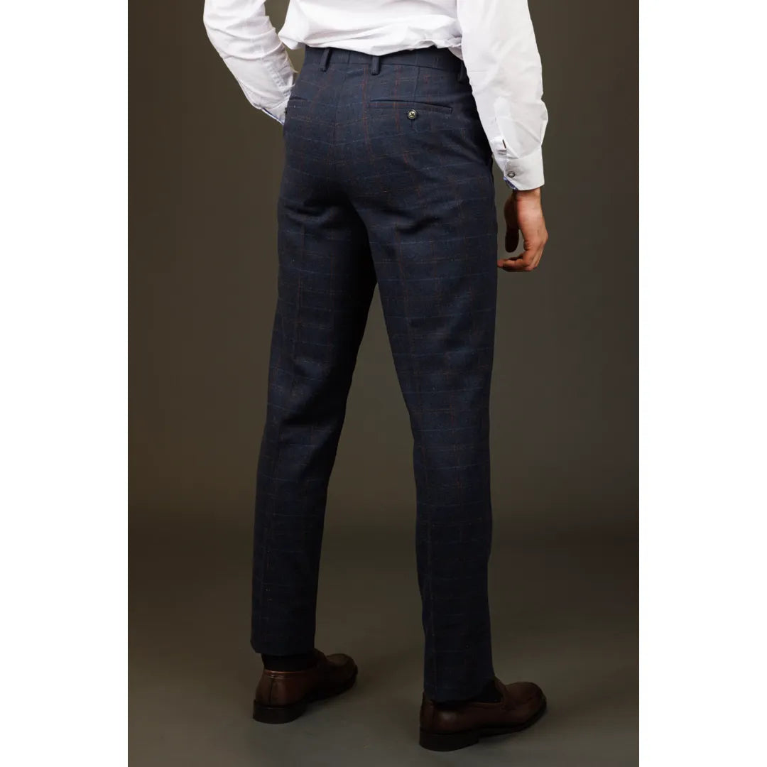 Ryan - Pantalones de tweed azul marino a cuadros para hombre