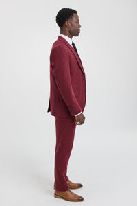 Traje de tweed de 3 piezas para hombre con estampado de espiga color vino granate - STZ11