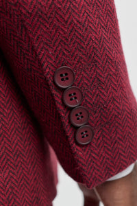 Traje de tweed de 3 piezas para hombre con estampado de espiga color vino granate - STZ11