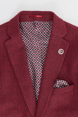 Traje de tweed de 3 piezas para hombre con estampado de espiga color vino granate - STZ11