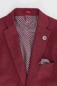 Traje de tweed de 3 piezas para hombre con estampado de espiga color vino granate - STZ11