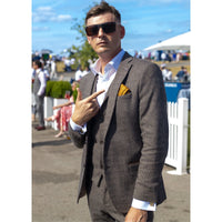 Traje de tweed de 3 piezas para hombre, color marrón a cuadros - STZ17