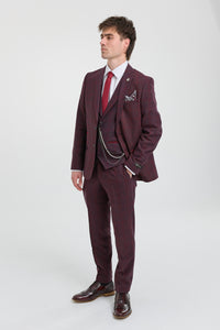 Traje de hombre de 3 piezas de tweed de lana color ciruela a cuadros, estilo Gatsby de los años 20.