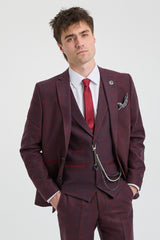 Traje de hombre de 3 piezas de tweed de lana color ciruela a cuadros, estilo Gatsby de los años 20.