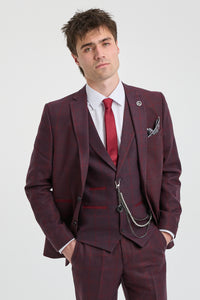 Traje de hombre de 3 piezas de tweed de lana color ciruela a cuadros, estilo Gatsby de los años 20.