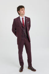 Traje de hombre de 3 piezas de tweed de lana color ciruela a cuadros, estilo Gatsby de los años 20.