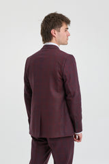 Traje de hombre de 3 piezas de tweed de lana color ciruela a cuadros, estilo Gatsby de los años 20.