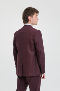 Traje de hombre de 3 piezas de tweed de lana color ciruela a cuadros, estilo Gatsby de los años 20.