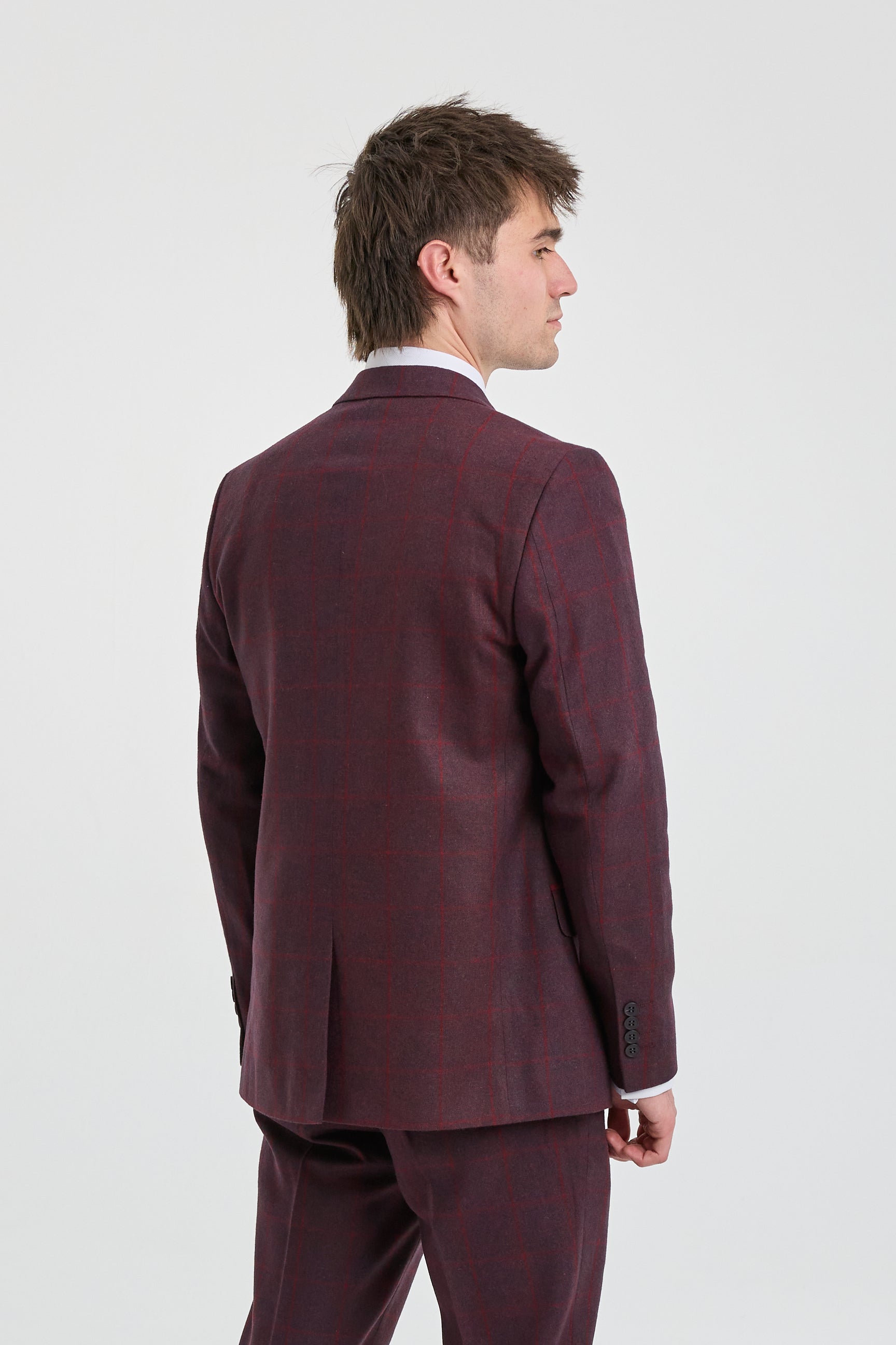 Traje de hombre de 3 piezas de tweed de lana color ciruela a cuadros, estilo Gatsby de los años 20.