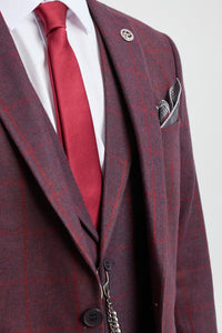 Traje de hombre de 3 piezas de tweed de lana color ciruela a cuadros, estilo Gatsby de los años 20.