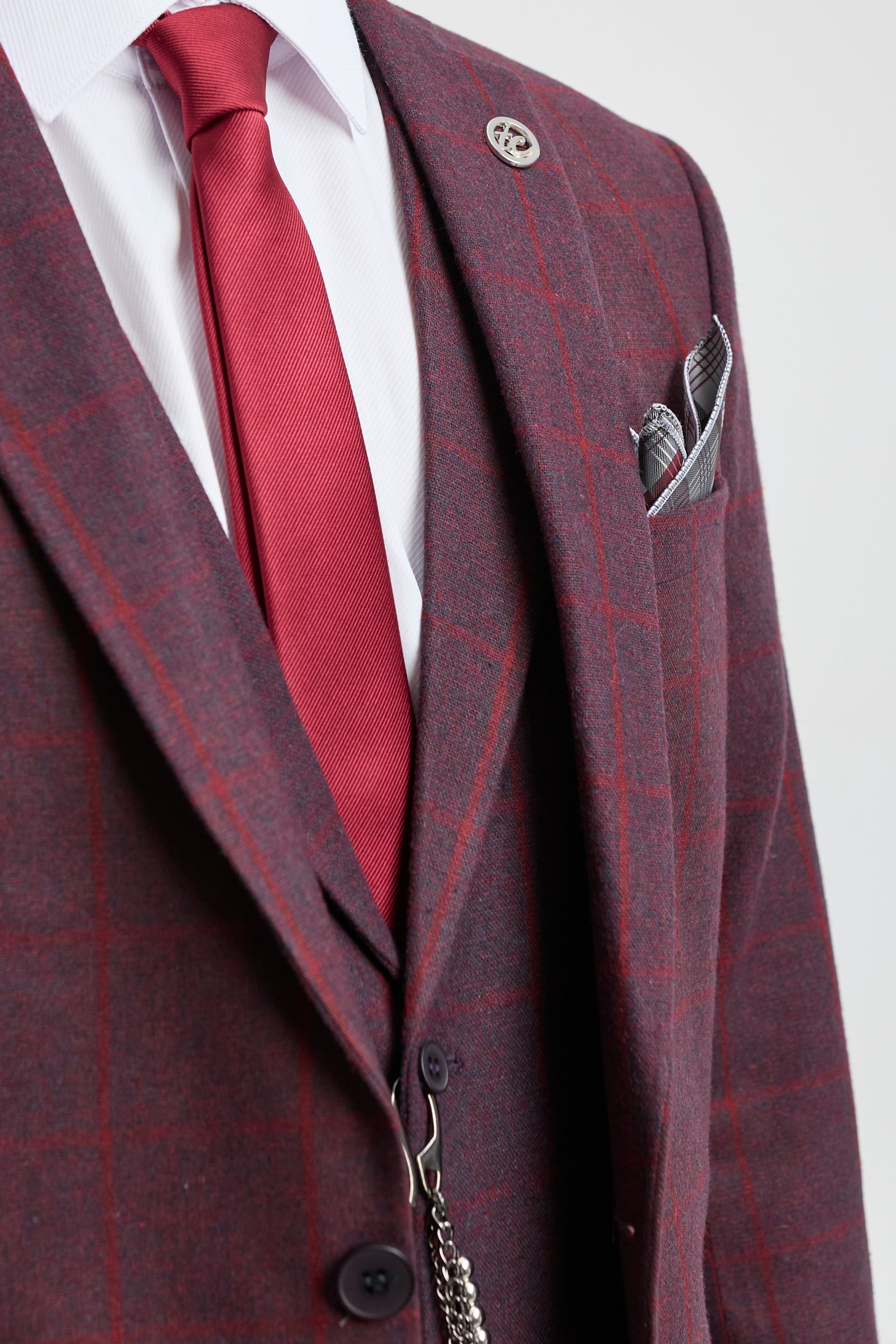 Traje de hombre de 3 piezas de tweed de lana color ciruela a cuadros, estilo Gatsby de los años 20.