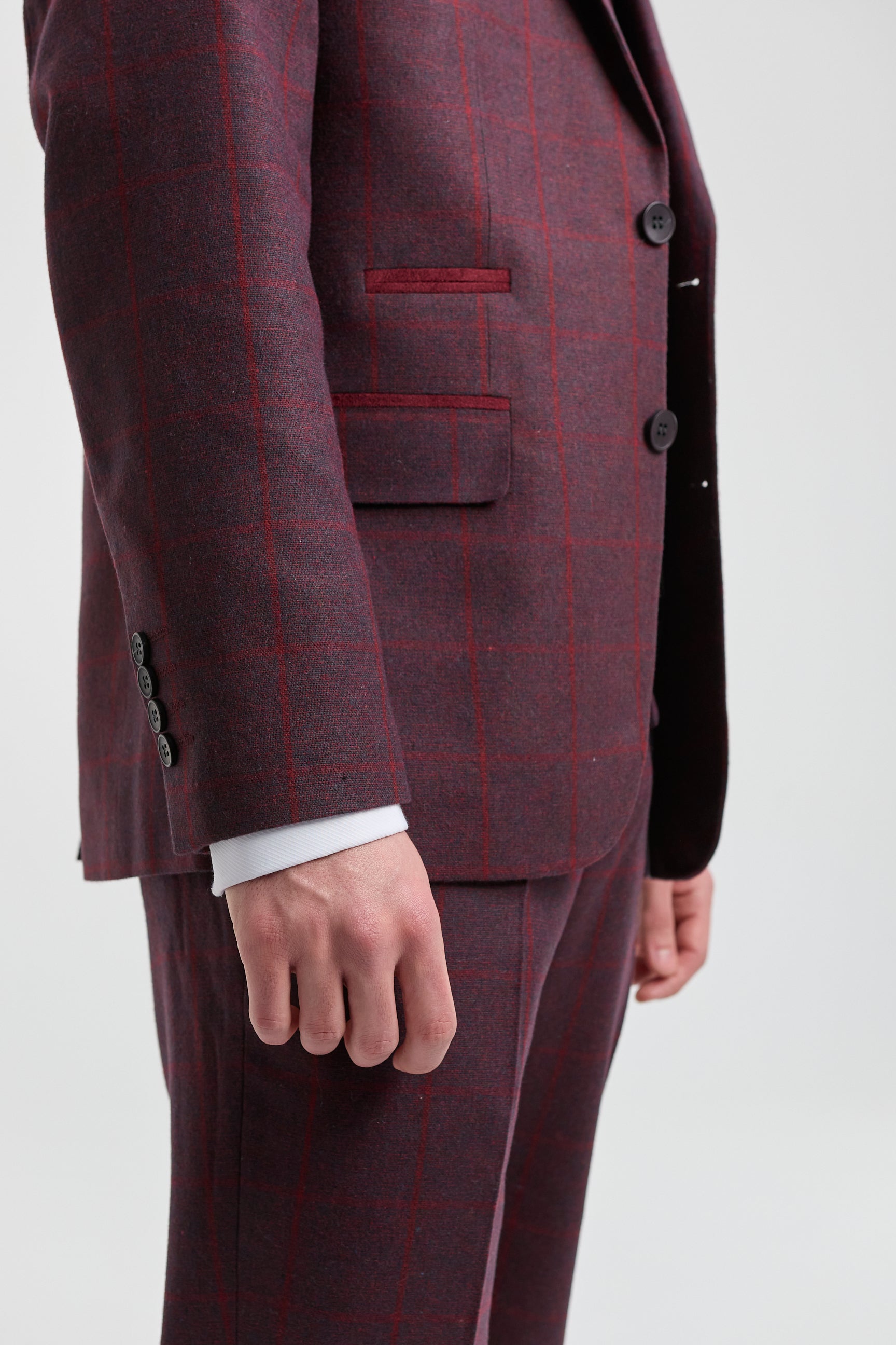 Traje de hombre de 3 piezas de tweed de lana color ciruela a cuadros, estilo Gatsby de los años 20.