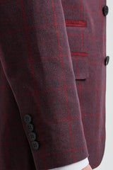 Traje de hombre de 3 piezas de tweed de lana color ciruela a cuadros, estilo Gatsby de los años 20.