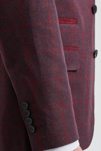 Traje de hombre de 3 piezas de tweed de lana color ciruela a cuadros, estilo Gatsby de los años 20.