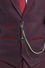 Traje de hombre de 3 piezas de tweed de lana color ciruela a cuadros, estilo Gatsby de los años 20.