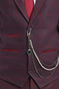 Traje de hombre de 3 piezas de tweed de lana color ciruela a cuadros, estilo Gatsby de los años 20.