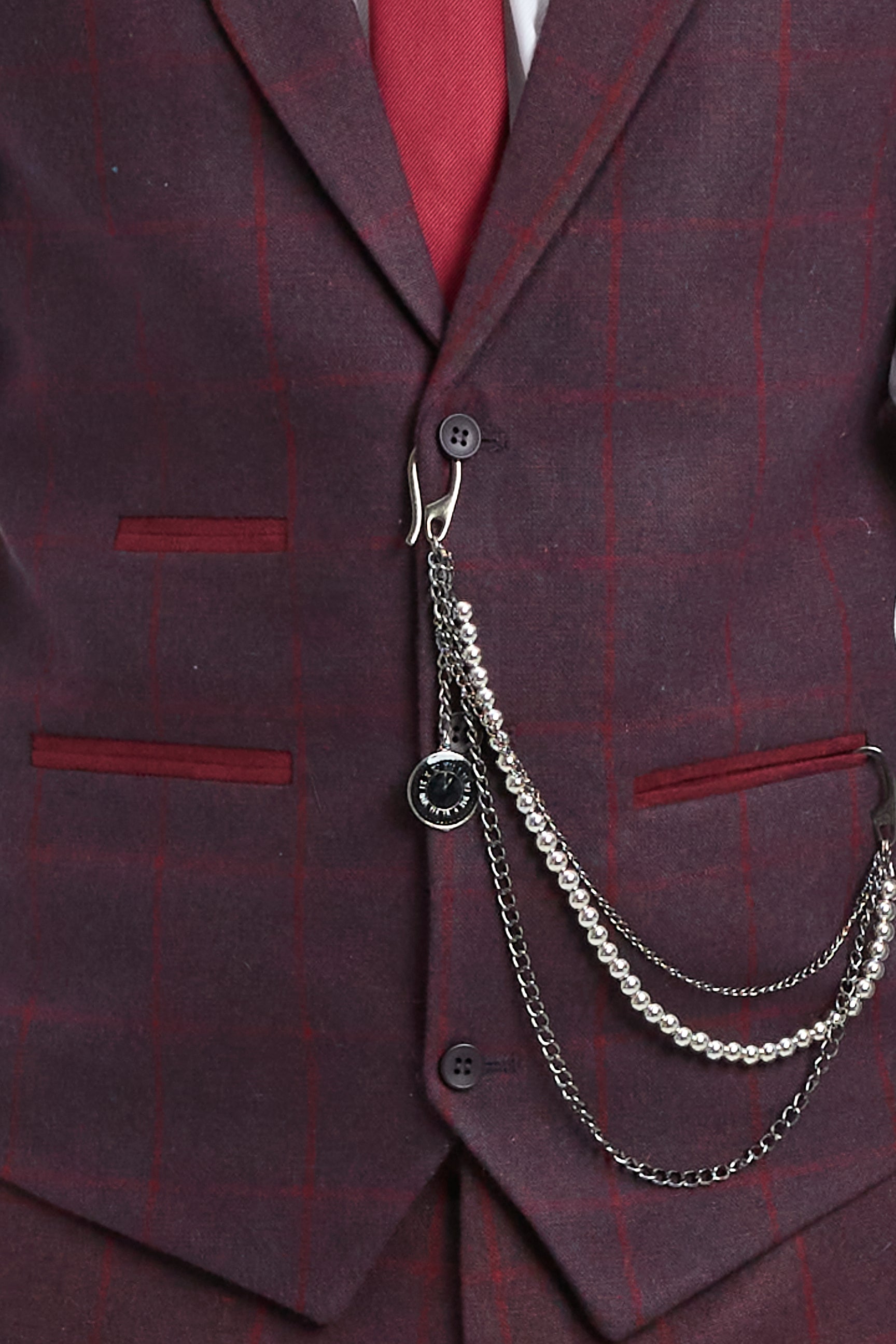 Traje de hombre de 3 piezas de tweed de lana color ciruela a cuadros, estilo Gatsby de los años 20.