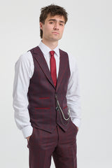 Traje de hombre de 3 piezas de tweed de lana color ciruela a cuadros, estilo Gatsby de los años 20.
