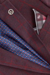 Traje de hombre de 3 piezas de tweed de lana color ciruela a cuadros, estilo Gatsby de los años 20.