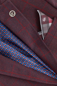 Traje de hombre de 3 piezas de tweed de lana color ciruela a cuadros, estilo Gatsby de los años 20.