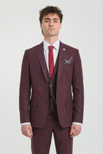 Traje de hombre de 3 piezas de tweed de lana color ciruela a cuadros, estilo Gatsby de los años 20.