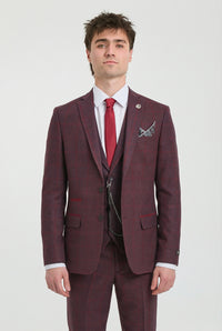 Traje de hombre de 3 piezas de tweed de lana color ciruela a cuadros, estilo Gatsby de los años 20.