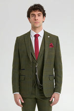 Traje de hombre de 3 piezas de lana tweed a cuadros verde, azul y marrón, estilo Gatsby de los años 20.