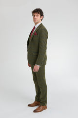 Traje de hombre de 3 piezas de lana tweed a cuadros verde, azul y marrón, estilo Gatsby de los años 20.