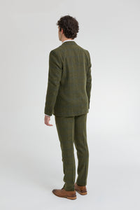 Traje de hombre de 3 piezas de lana tweed a cuadros verde, azul y marrón, estilo Gatsby de los años 20.