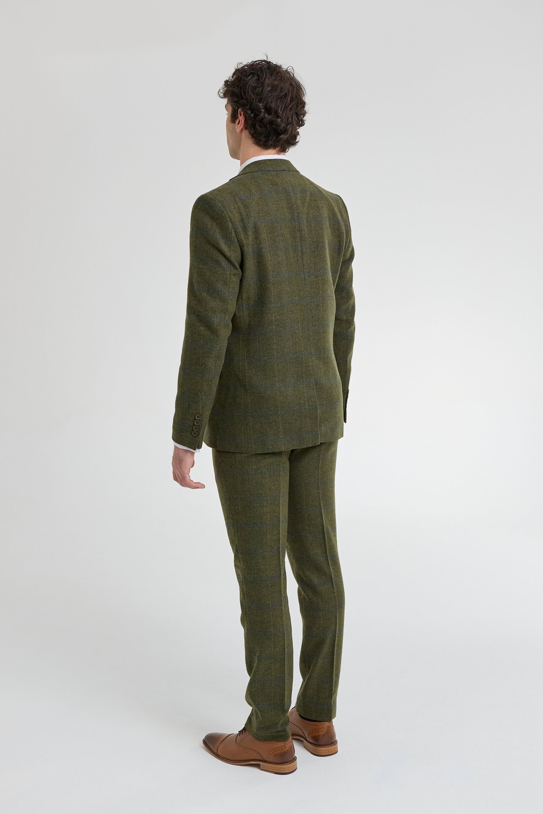Traje de hombre de 3 piezas de lana tweed a cuadros verde, azul y marrón, estilo Gatsby de los años 20.