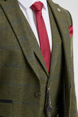 Traje de hombre de 3 piezas de lana tweed a cuadros verde, azul y marrón, estilo Gatsby de los años 20.