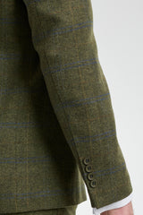 Traje de hombre de 3 piezas de lana tweed a cuadros verde, azul y marrón, estilo Gatsby de los años 20.