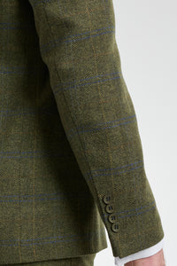 Traje de hombre de 3 piezas de lana tweed a cuadros verde, azul y marrón, estilo Gatsby de los años 20.