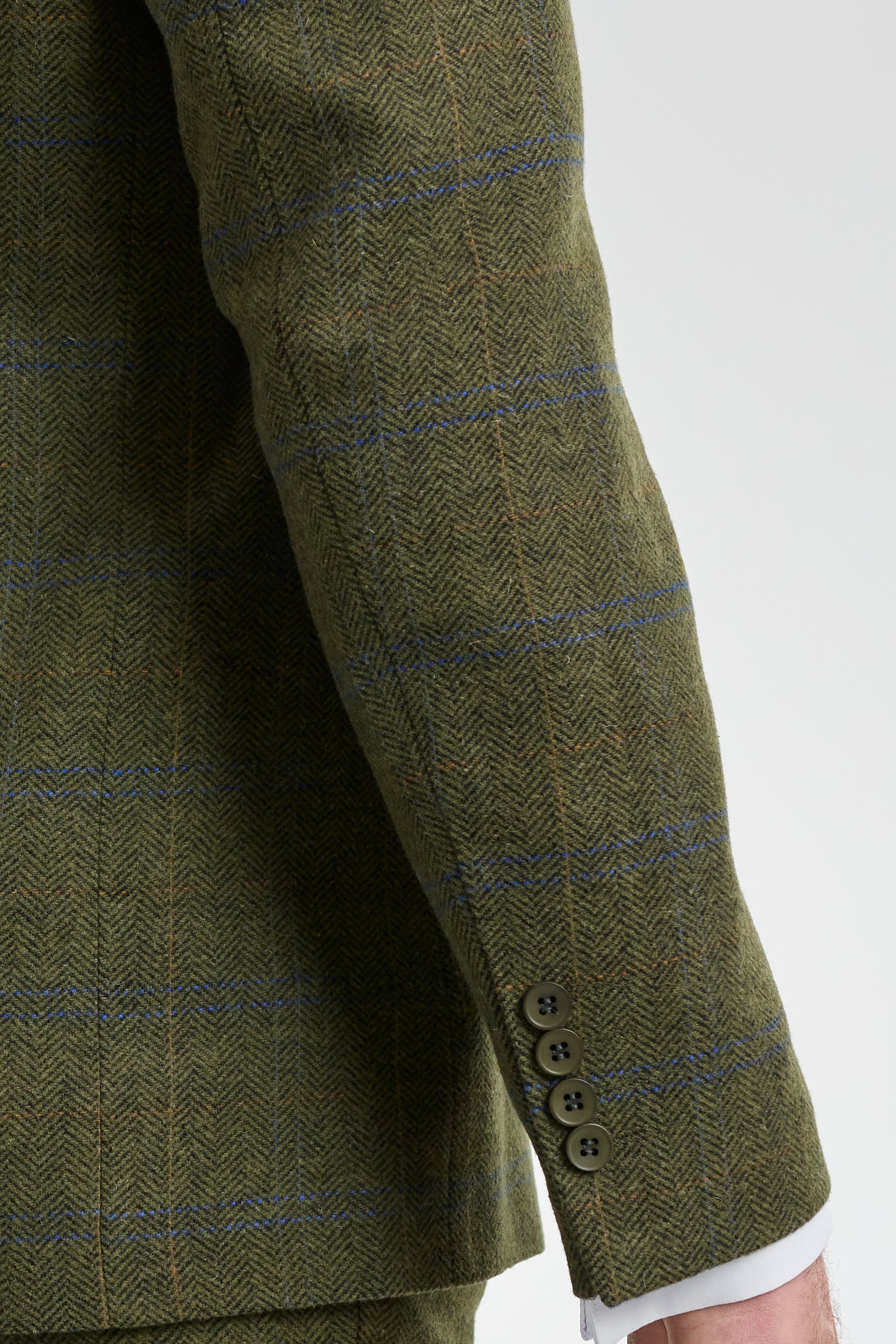Traje de hombre de 3 piezas de lana tweed a cuadros verde, azul y marrón, estilo Gatsby de los años 20.