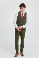 Traje de hombre de 3 piezas de lana tweed a cuadros verde, azul y marrón, estilo Gatsby de los años 20.