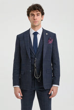 Traje de hombre de 3 piezas de lana tweed azul marino a cuadros marrones estilo Gatsby de los años 20