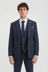 Traje de hombre de 3 piezas de lana tweed azul marino a cuadros marrones estilo Gatsby de los años 20