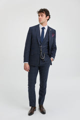 Traje de hombre de 3 piezas de lana tweed azul marino a cuadros marrones estilo Gatsby de los años 20
