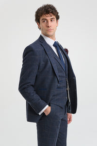 Traje de hombre de 3 piezas de lana tweed azul marino a cuadros marrones estilo Gatsby de los años 20