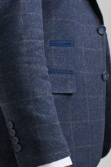Traje de hombre de 3 piezas de lana tweed azul marino a cuadros marrones estilo Gatsby de los años 20