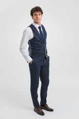 Traje de hombre de 3 piezas de lana tweed azul marino a cuadros marrones estilo Gatsby de los años 20