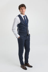 Traje de hombre de 3 piezas de lana tweed azul marino a cuadros marrones estilo Gatsby de los años 20